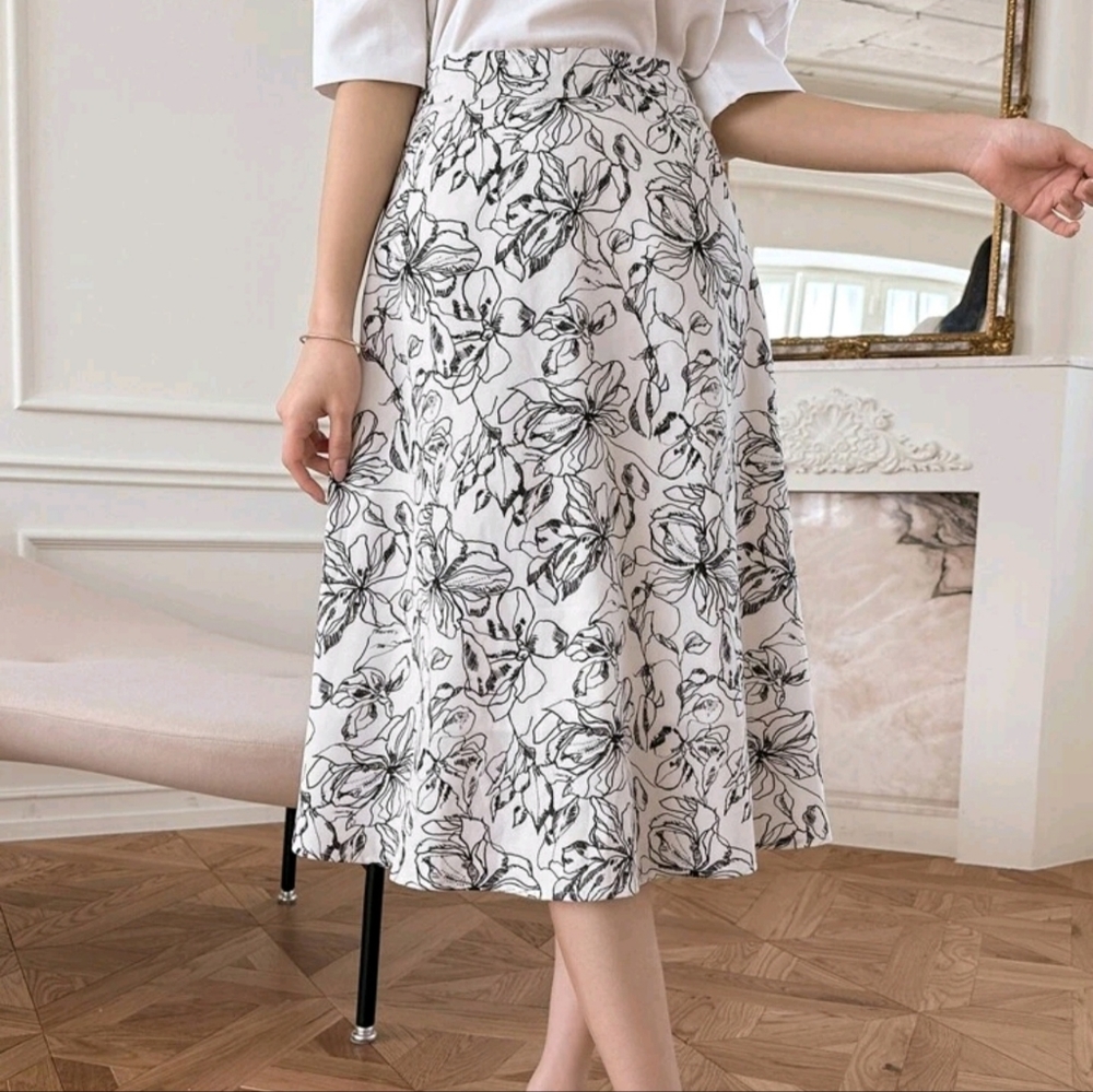 SHEIN A-line Floral Midi Skirt